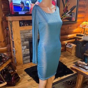 Blue Long Sleeve Bodycon Cocktail Dress